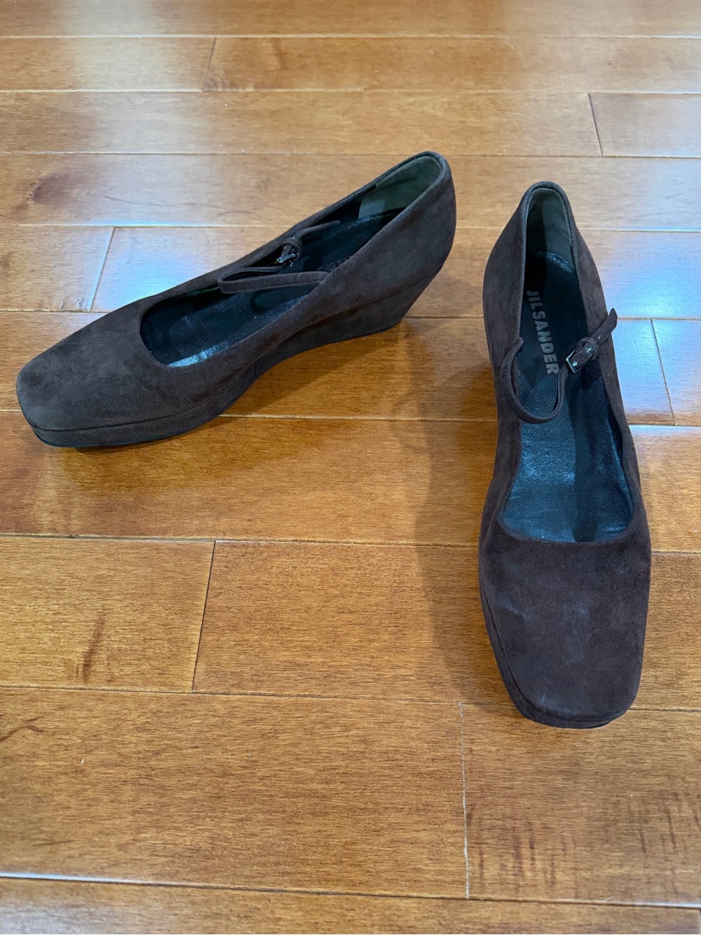 Jil Sander Brown Suede Wedge Mary Jane Heels Shoes Sz. 38 (8)